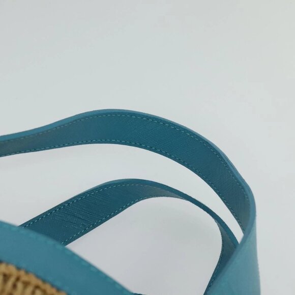 BURBERRY Blue Label Hand Bag Straw 2way Blue Gold A - Picture 8 of 15